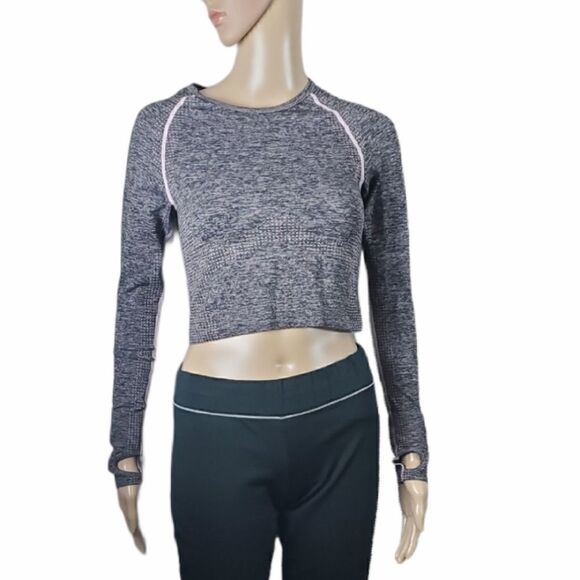 Pink Victoria's Secret Purple & Black Marled Seamless Crop Top - Picture 2 of 6